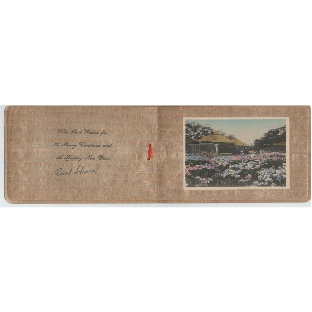 Vtg Hand Painted Christmas Card Waterfall Mountain Scene Silk Cord VG - Picture 3 of 3